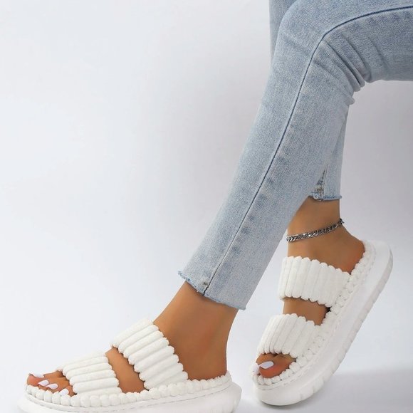 White Cozy Womens Minimalist Fuzzy Bedroom Slippers - Picture 4 of 5